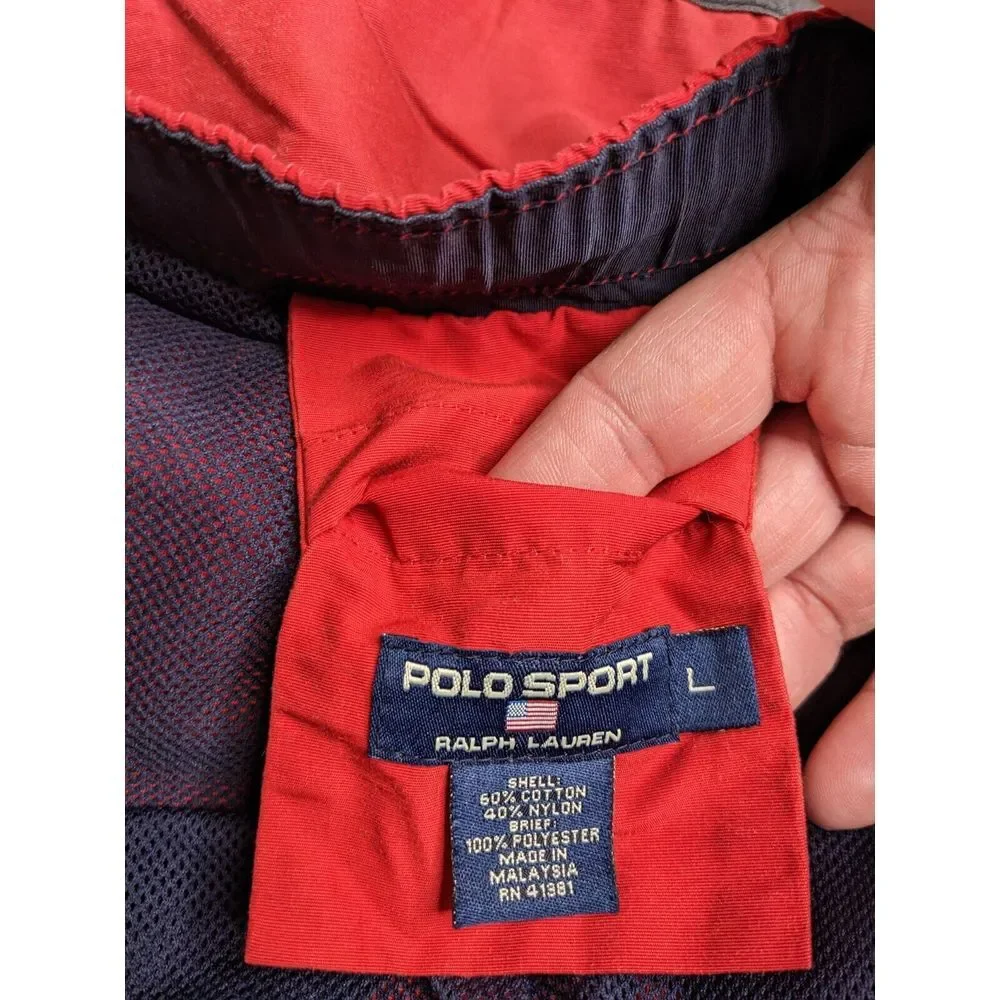 VTG Polo Sport Ralph Lauren L Large Swimwear Trunks Red Bathing Suit Mesh‎ Lined